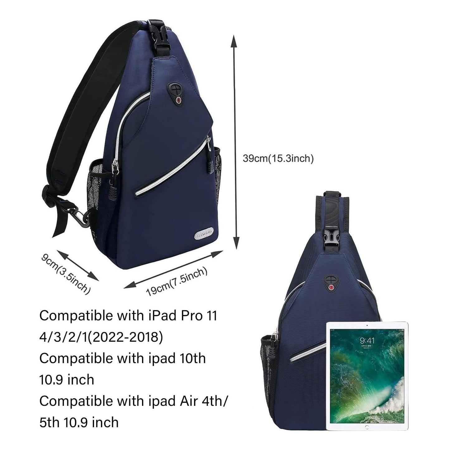 MOSISO Small Sling Bag for Women Men, Casual Crossbody Shoulder Bag, Sling Backpack Chest Daypack forTravel Hiking, Navy Blue, Medium