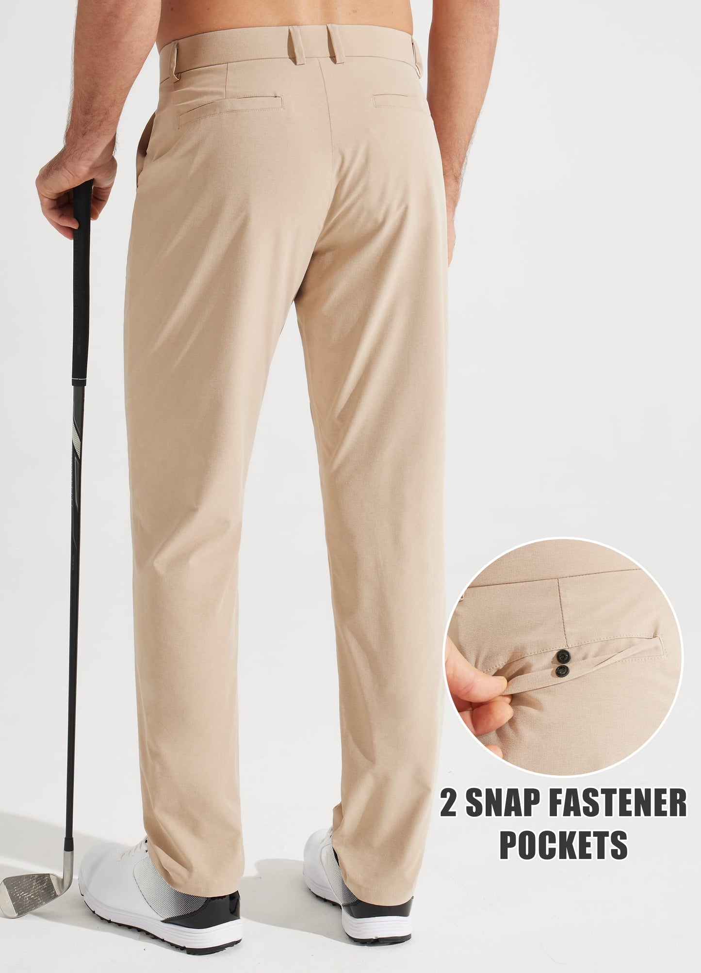Libin Mens Golf Pants Stretch Work Dress Pants 30" Quick Dry Lightweight Business Casual Pant for Men Comfy Water Resistant, Khaki, 28W x 30L