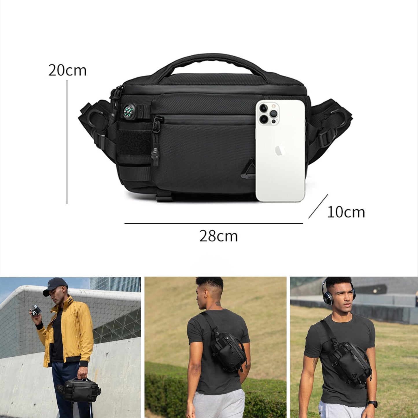 LPPJY Sling Backpack Crossbody Sling Bag Chest Bag Daypack Fanny Pack For Men Women Waterproof Casual Pack Sling Bag for Tactical Outdoors Hiking Traveling Running Sport Work (Black)