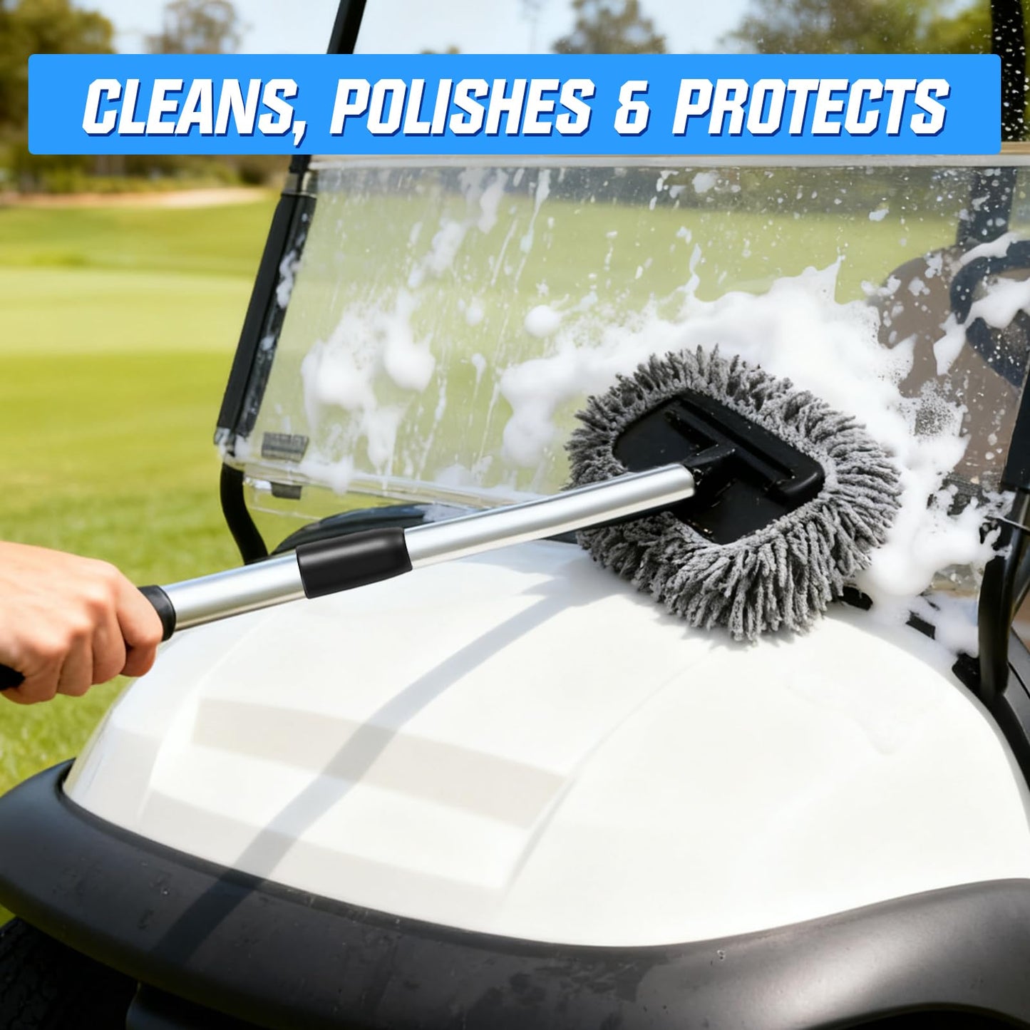 Acellegic 4 Pcs Golf Cart Cleaner Kit, Golf Cart Body Windshield Polish Cleaner with Cleaning Brush Towels, Removes Hard Water Stains, Battery Acid, Grease, Lubricates & Rust Proofs