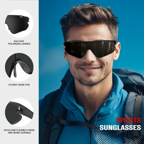 KALIYADI Mens-Sunglasses Polarized Sports Sunglasses: Cycling Sun Glasses Women UV400 Protection for Running