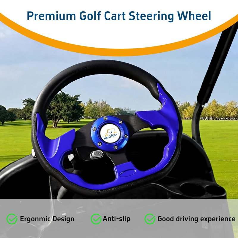 Mixopoly 12.5" Universal Golf Cart Steering Wheel fits Club Car DS/Precedent/Onward/Tempo, Yamaha, and EZGO TXT/RXV Golf Cart, Anti-Slip and Good Grip (D-Shape, Blue)