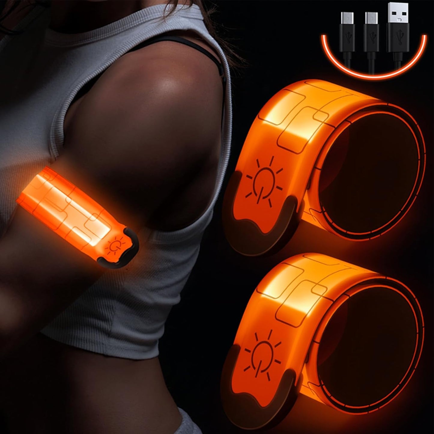 Simket LED Armband - Rechargeable Running Lights for High Visibility | 2 Pack Adjustable Arm Bands