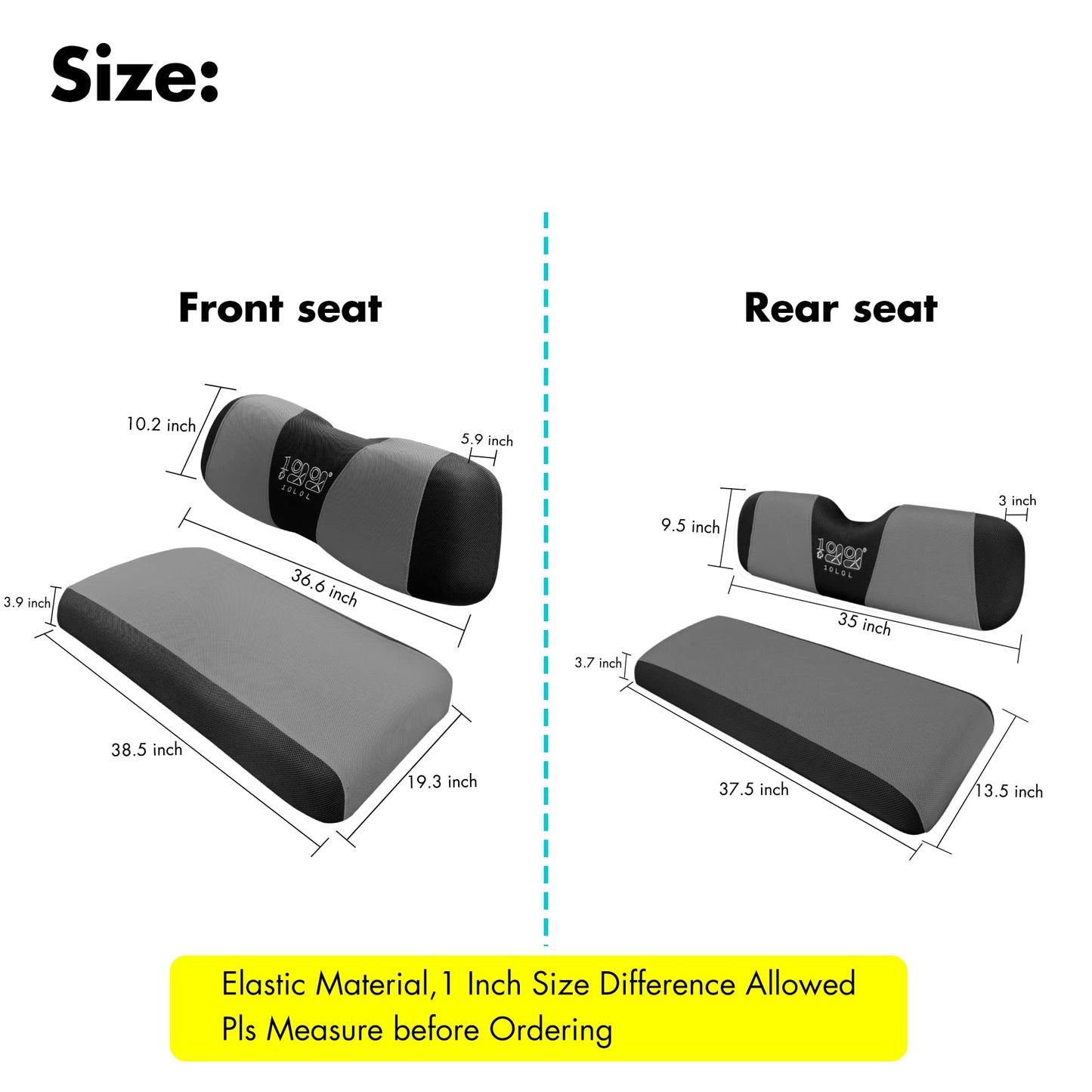 10L0L Golf Cart Front and Rear Seat Cover Set for EZGO TXT RXV 4 Passenger Models Bench Seat Covers Kit Breathable Washable Polyester Mesh Cloth Gray Black Beige Red (S+XS)