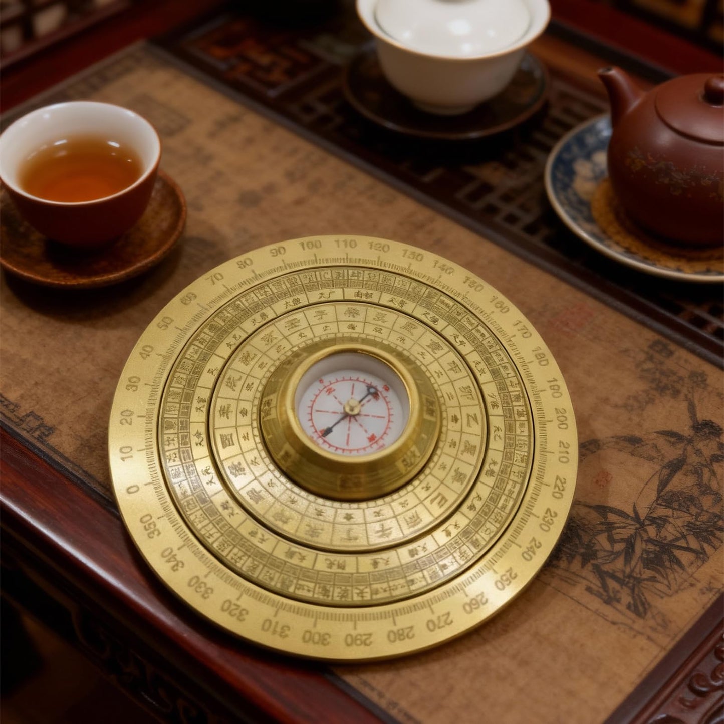 Mini Feng Shui Luo Pan Compass, Solid Brass Portable Bagua Compass with Rotating Function, Chinese Feng Shui Decor Amulet for Good Luck, Wealth, and Energy Balance