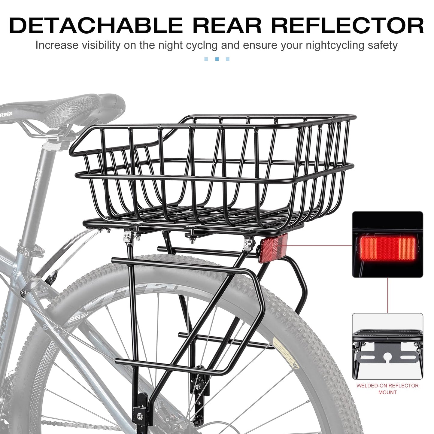CXWXC Rear Bike Rack with Basket - Bike Cargo Rack for Disc Brake/Non-Disc Brake Mount - Bicycle Pannier Rack, Touring Carrier Rack fit 26”-29” and 700c