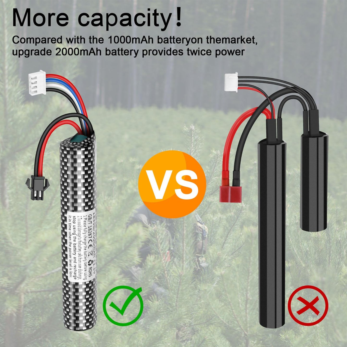 Crazepony Airsoft Lipo Battery 11.1V Rechargeable 3S Lipo 2000mAh Battery for Splatter Ball with 3S Charging Cable and SM-2P Plug to Mini Tamiya Connector/XT30 Switch Cable for Water Bead Blaster