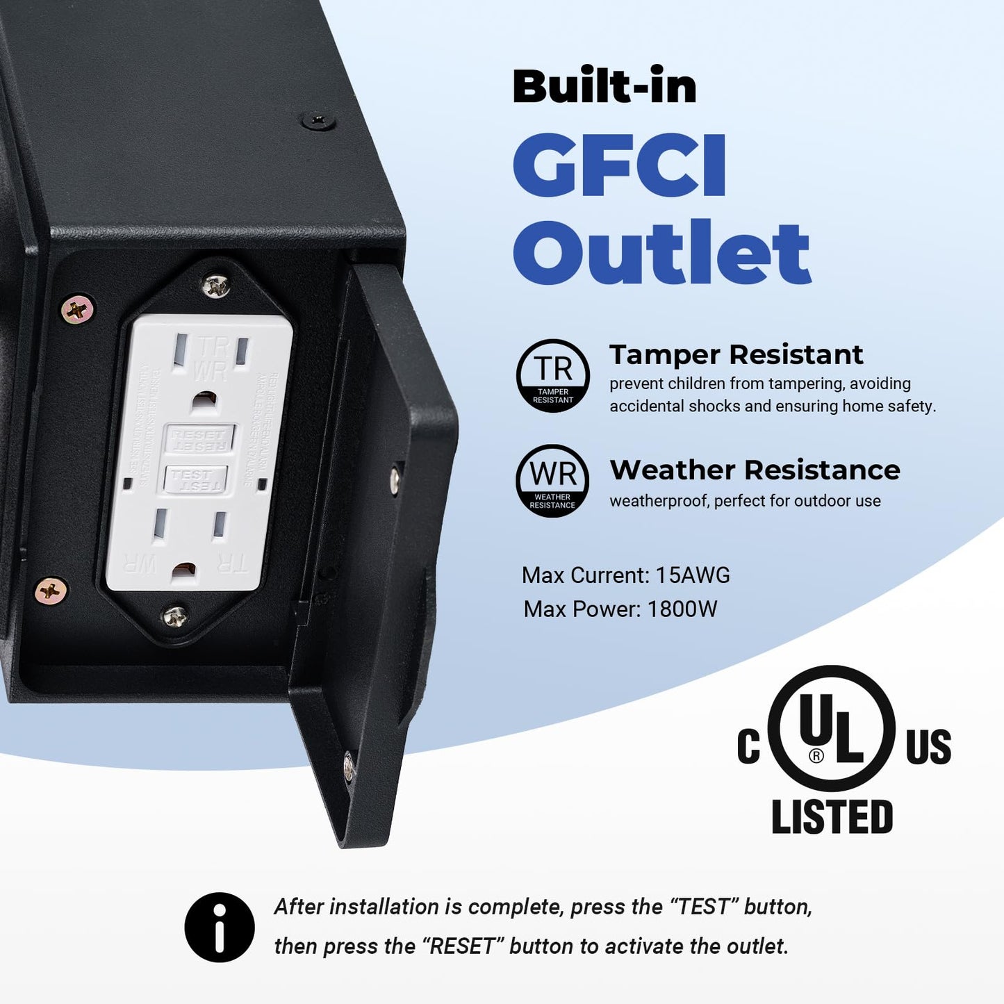 Gleamz Porch Lights with Outlet, Black 2-Pack Dusk to Dawn Outdoor Lighting with GFCI Outlet, 9in H Exterior Light Fixtures Waterproof Anti-Rust, Outside Lights for House,Front Door,Garage,Backyard