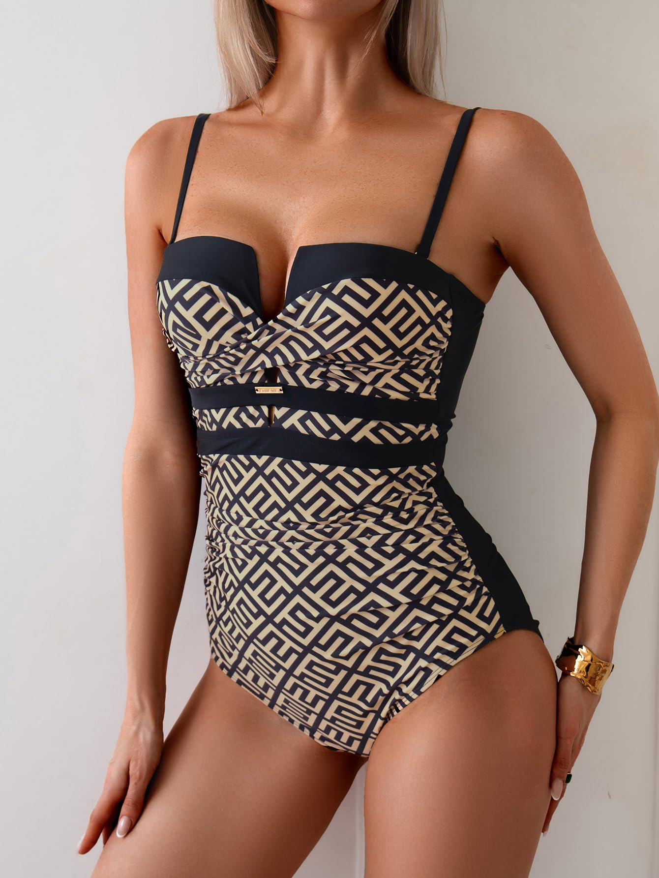 Eomenie Women's Push Up Wrap Front Swimsuit One Piece Tummy Control Bathing Suits Bandeau Support Slimming Swimwear