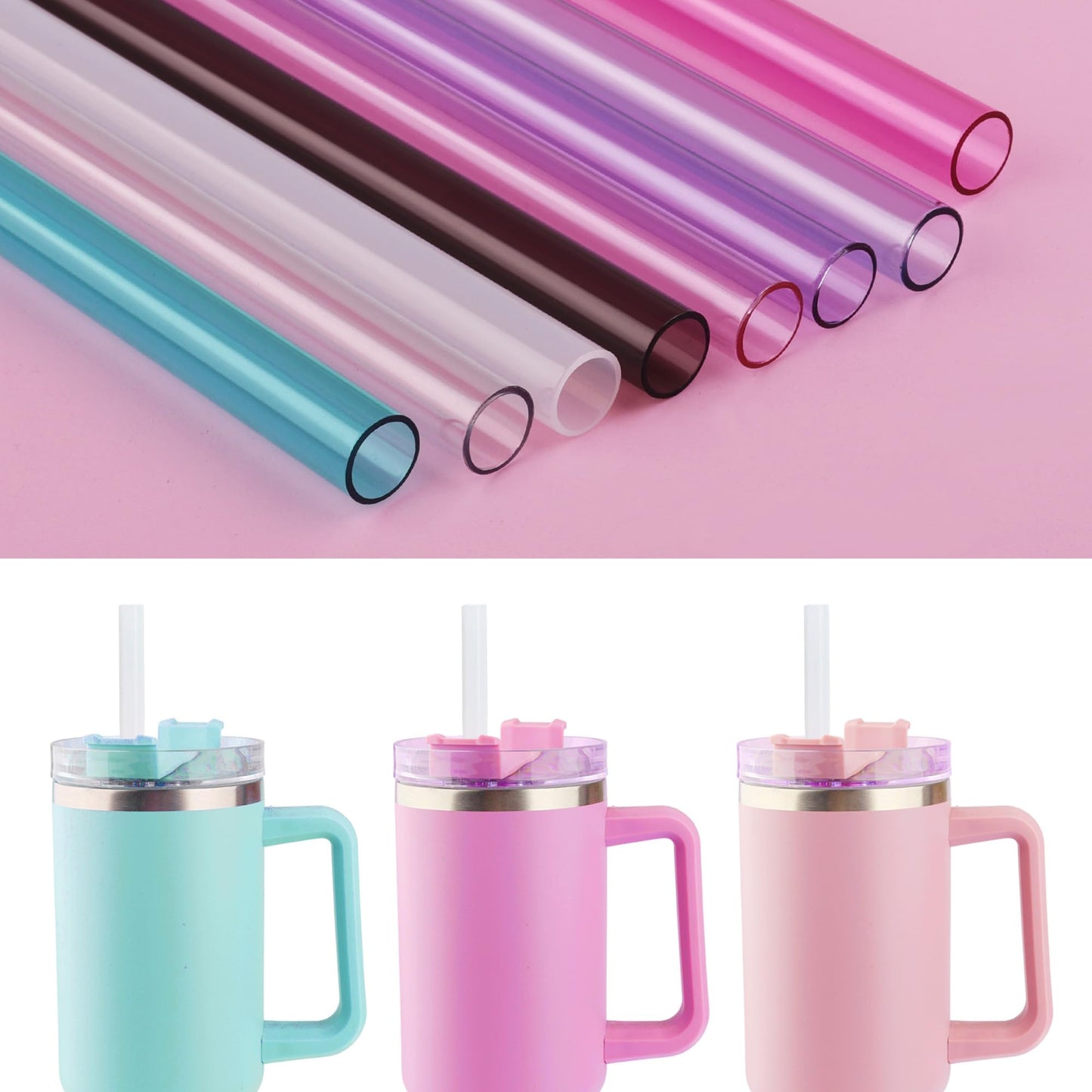 Replacement Straw Compatible with 40 oz Stanley Quencher Tumbler, 12 Inch Extra Long Reusable Plastic Straws for 40 Oz Cup, White-6 Pack