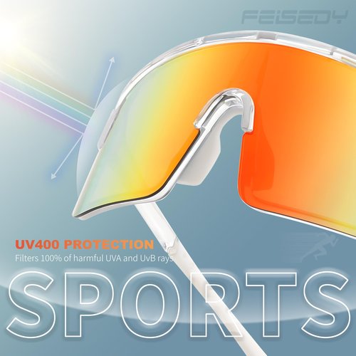 FEISEDY Sports Sunglasses for Men and Women, Large Rectangular Lens, Baseball Cycling Running Sunglasses B0243