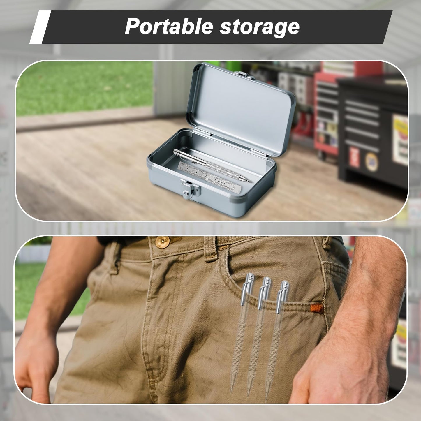 Ywmoml Tungsten Carbide Scriber Set for Metalworking - 5 Pens with 20 Tips & 6-Inch Ruler, Magnetic Knurled Engraving Tool for Steel/Glass/Ceramics, Welding Scribe Kit