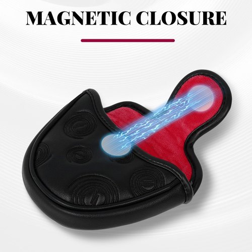 Golf Putter Cover Mallet Magnetic Closure Black/Red Swirl Heel-Shaft Putter Headcover