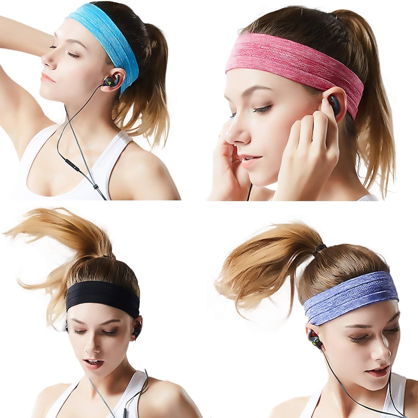 QiShang Sweat Bands - 6-Pack Non-Slip Headbands for Women | Moisture-Wicking for Sports & Yoga