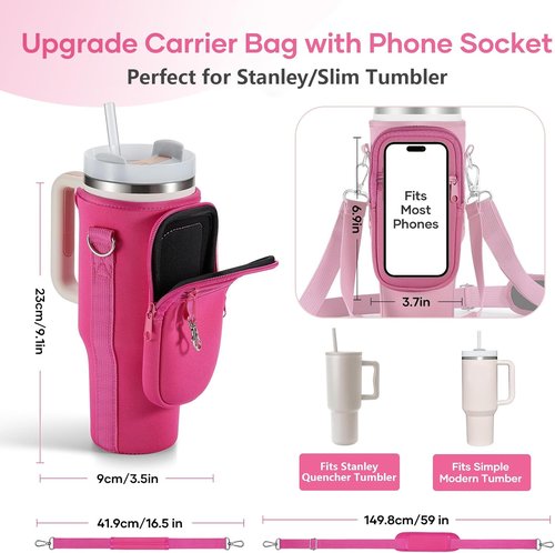 Linmaya Water Bottle Carrier Bag - Neoprene Cross-Body Design for Stanley Cup 40/30oz | Phone Holder Pockets & Adjustable Straps