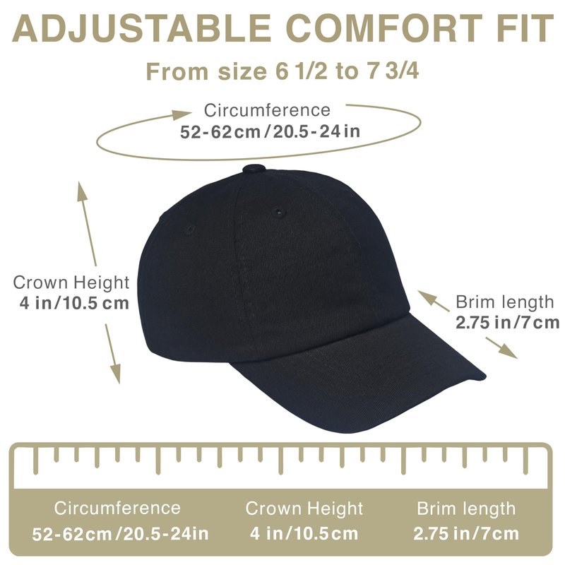 E BY ELIDAN Classic Dad Hat – 100% Cotton, Adjustable Metal Buckle Strap, Low-Profile Fit, Breathable and Packable Baseball Cap Unisex, Black