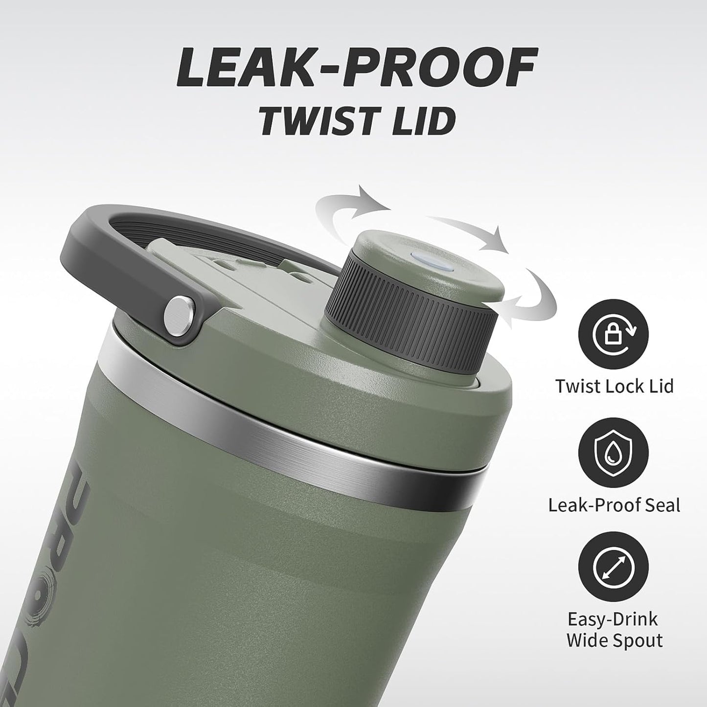 PROCHAIN Insulated Stainless Steel Shaker Bottle - Leak-Proof 24 oz Metal Cup for Protein Shakes | Ideal for Gym Sports