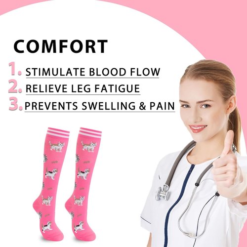 Fenglaoda Compression Socks - Knee High Support for Running, Travel & Sports | 4 Pairs