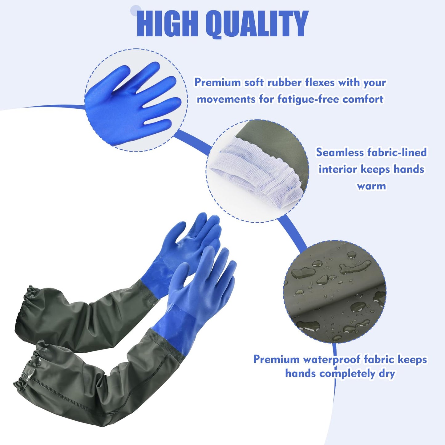 Wiratca 27.2" Long Rubber Gloves, Heavy Duty Chemical Resistant Gloves for Acid Work, Waterproof PVC Material for Durable & Flexible(Blue)