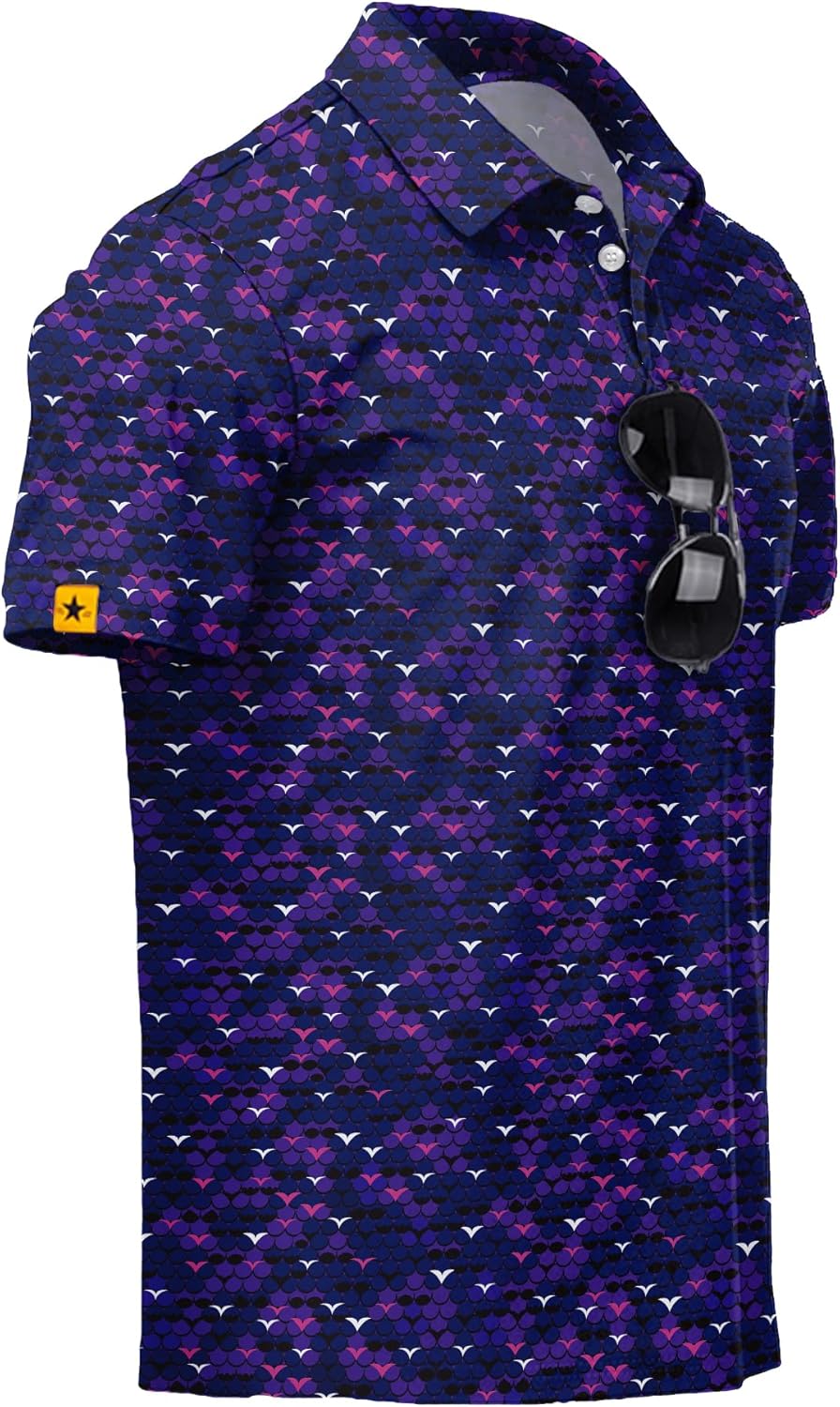 ZITY Men's Golf Polo Shirt - Short Sleeve, UPF 50+, Moisture-Wicking, Casual Print Design
