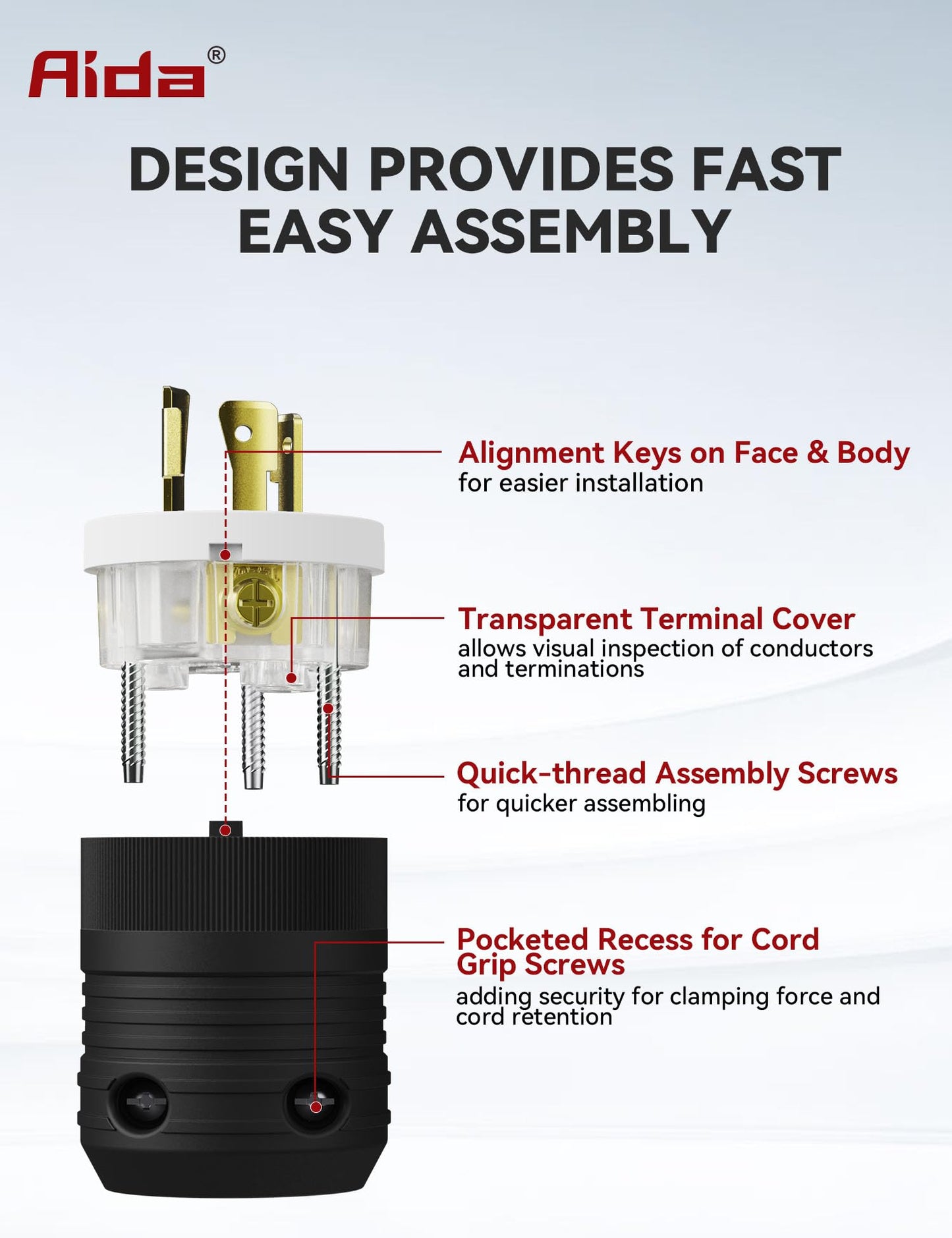 AIDA NEMA L6-20P Locking Plug, 20 Amp, 250 Volt, 2-Pole 3-Wire, Industrial-Strength Grounding Heavy Duty Twist Lock Adapter