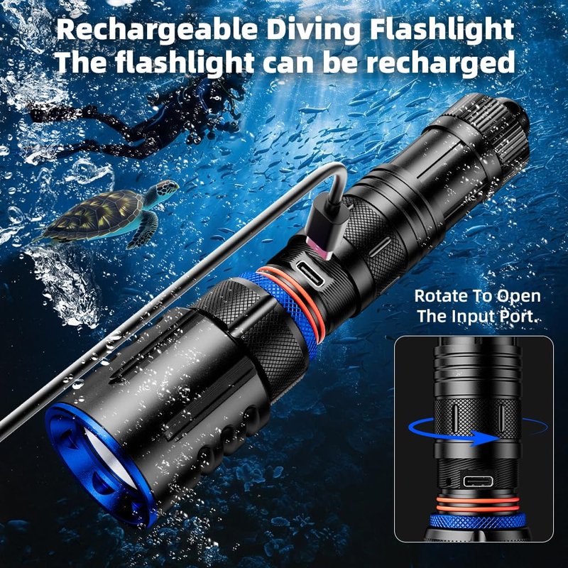 SHiLiPAi Scuba Diving Flashlight Dive Torch,High Lumens Rechargeable LED Flashlight, Underwater Scuba & Snorkeling Torch for Diving, Caving, and Emergency Use
