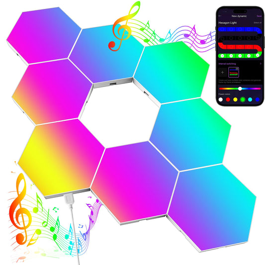 JIMIMORO Big Hexagon LED Light - 8 Pack Smart RGB Hexagon LED Panels Wall Lights with APP & Remote Control Cool Music Sync Gaming Lights for Living Room, Bedroom, Gaming Room, Kids, Adults