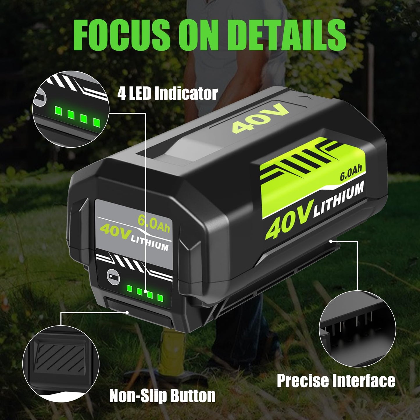 Replacement for Ryobi 40V Battery 6.0Ah OP40601 OP40602 OP4075A OP40261 OP40404 OP4050A Compatible with Ryobi 40Volt Battery Cordless Tools