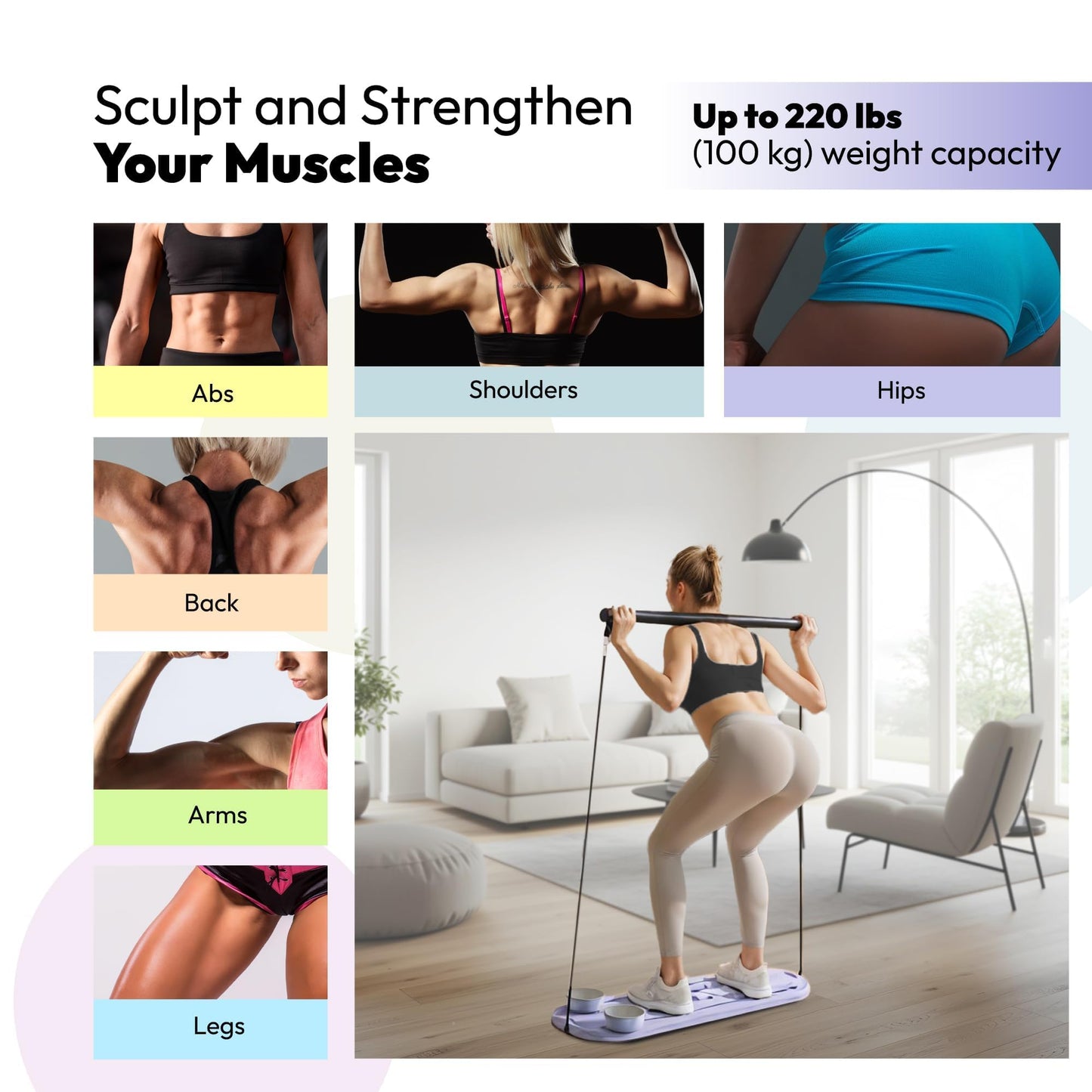 Pilates Reformer Equipment Board - 6 in 1 Portable Foldable Reformers Machine Kit for Home Workouts Pilates Flow & Ab Exercise - Multifunctional Folding Fitness Workout Set with Slider for Women