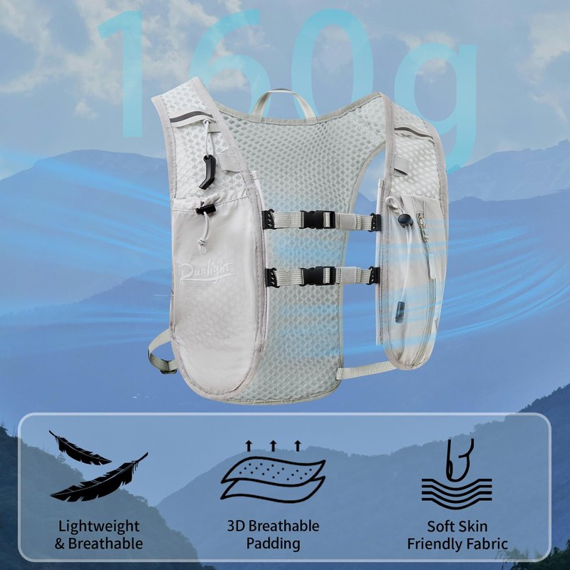 Running Vest for Women Men, Adjustable Hydration Backpack Breathable Reflective with 1.5L Water Bladder for Hiking, Trail, Running, Marathons, Cycling (Gray, One Size)