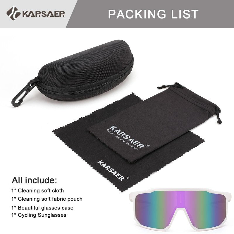 Karsaer Vision Men Women Cycling Sunglasses Baseball Softball Running Sports glasses for Youth Adults Kids Teens Age 8-14, Big, White Frame /Purple Lens