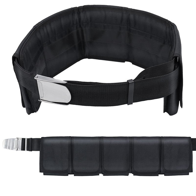Pluzluce Scuba Weight Belt with 5 Pockets, Quick-Release Buckle Diving Pocket Weight Belt Adjustable Snorkeling Webbing Weight Pouch Belt fit for Waist 32" to 52" Black (Not Including Weights)