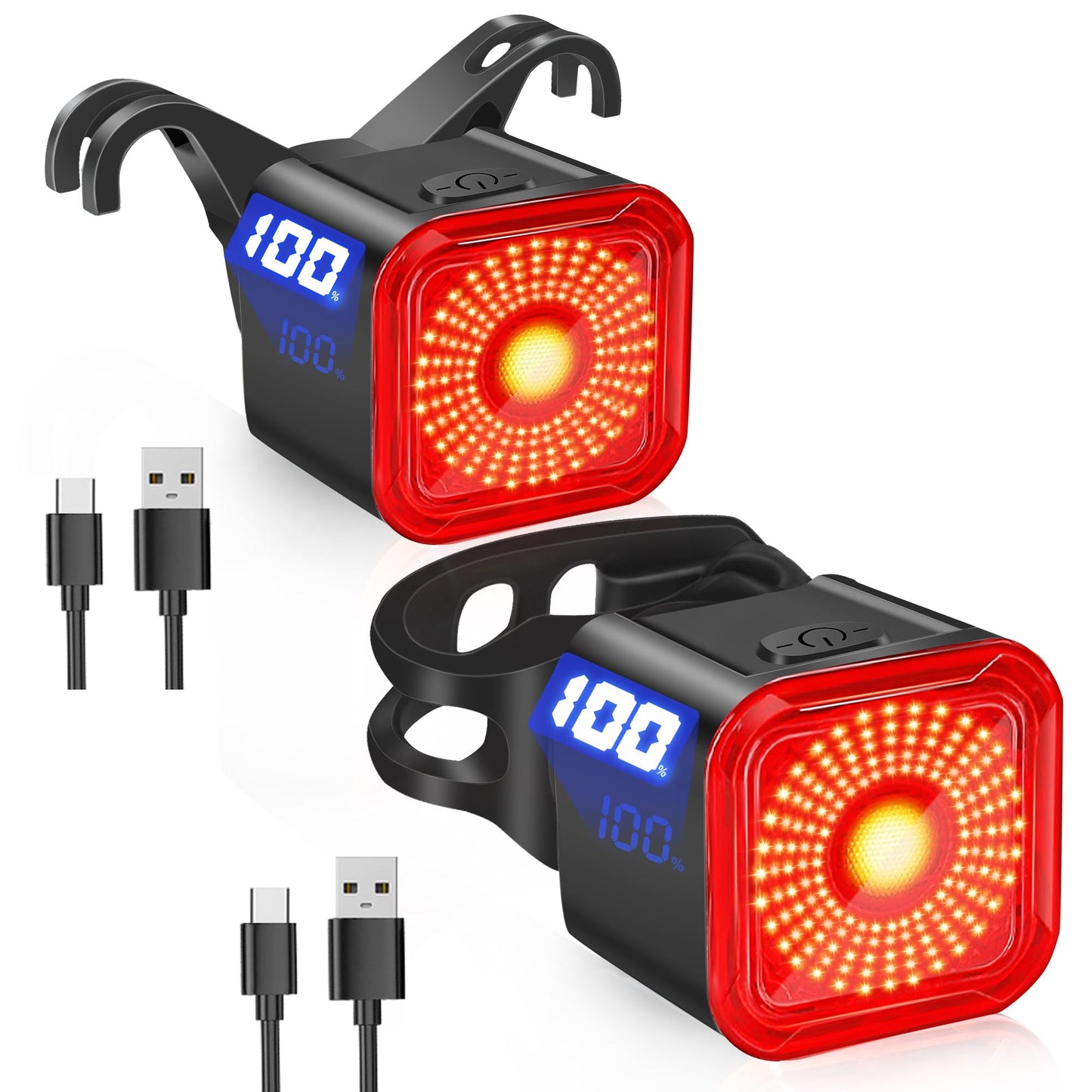 DARKBEAM Bike Tail Light with LED Display Screen, USB-C Rechargeable 6 Light Modes, IP55 Waterproof Bicycle Taillight for Night Riding, Super Bright Rear Bike Light for Road Mountain, 2 Pack