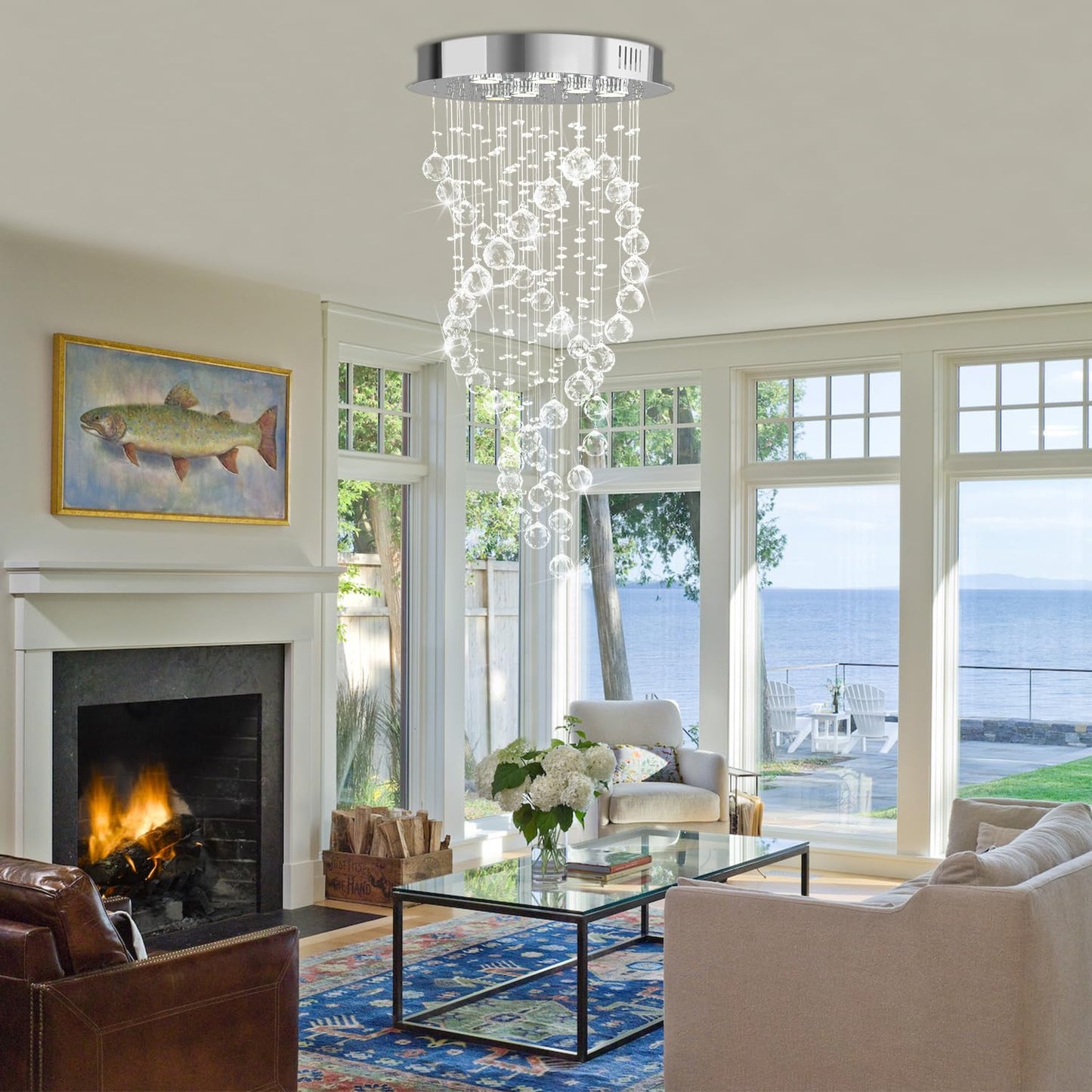 Modern Luxury 6-Lights Spiral Raindrop Crystal Chandeliers for Dining Room, k9 Crystal Ball Flush Mount Ceiling Light Fixture for Living Room,Bedroom,Bathroom,Hallway,Staircase of CRYSTOP