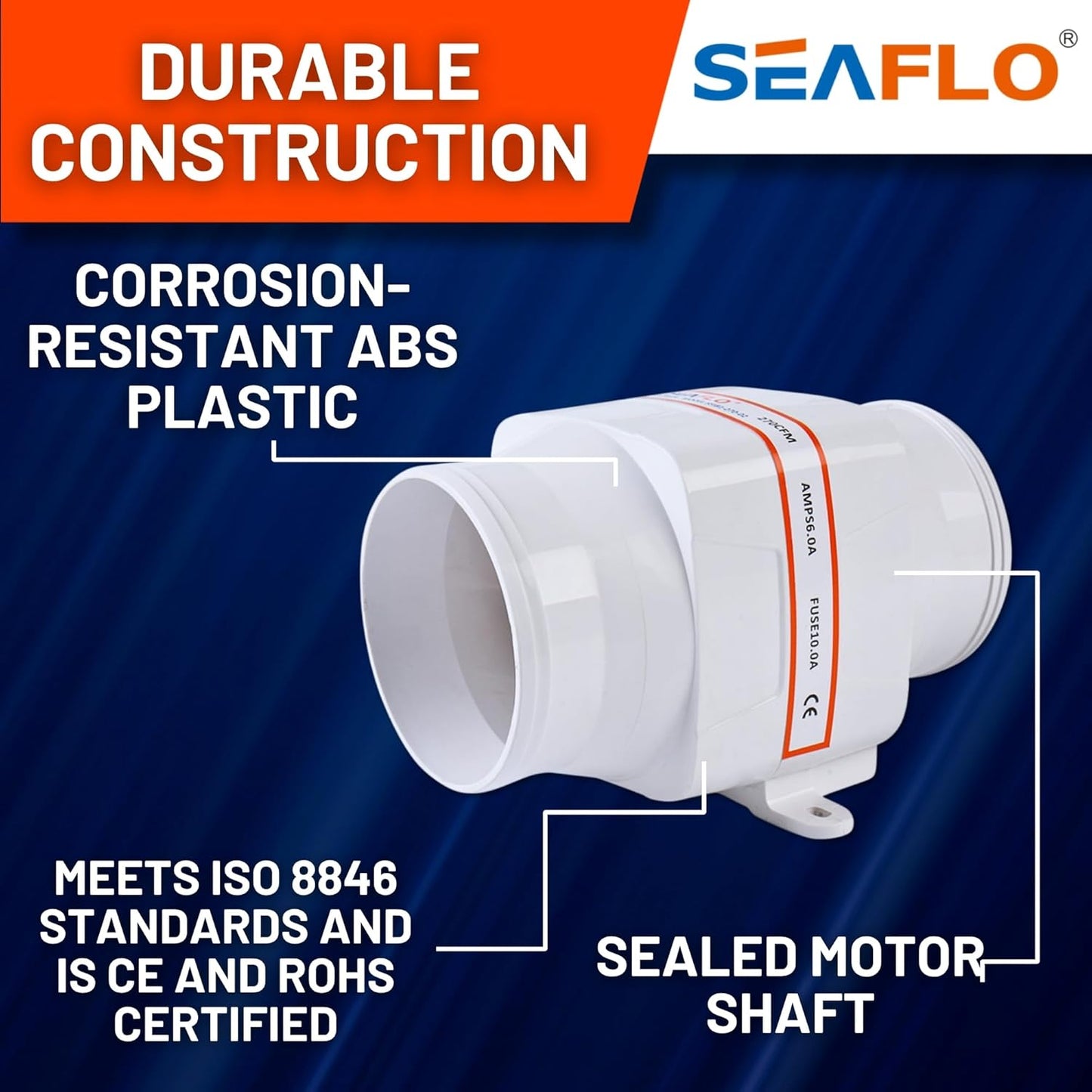 SEAFLO Marine Bilge Air Blowers - Ultra-Quiet 12V, 130-270 CFM | 3 or 4 Inch for Yacht & Sailboat - 4-Year Warranty