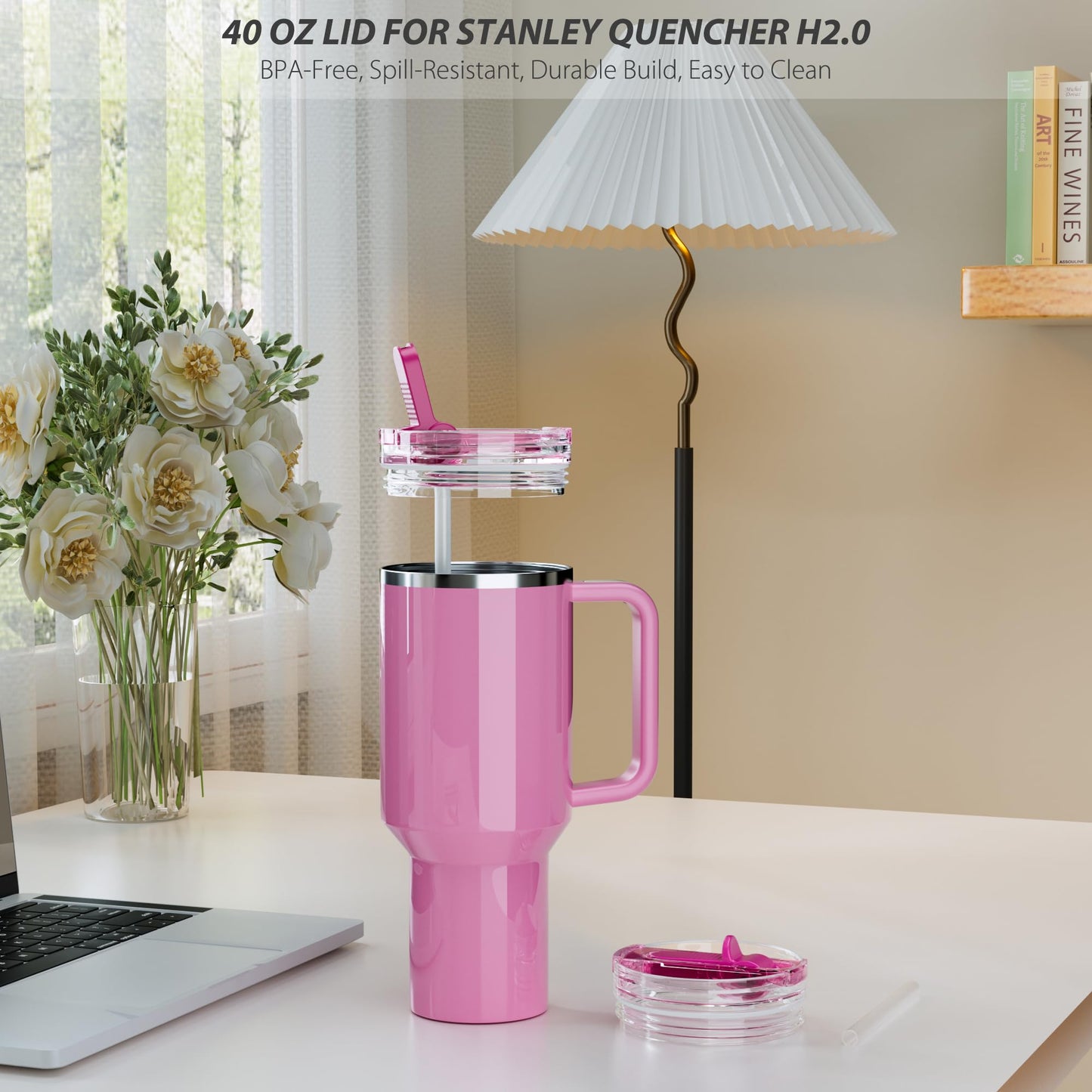 CeleVista 1 Pack 40 oz Flip Straw Lid for STANLEY Quencher ProTour and H2.0 FlowState Tumbler(Only for STANLEY Tumbler), Leakproof Lid, No Spill & Easy to Use Reusable Cover(Passion Pink-1P)