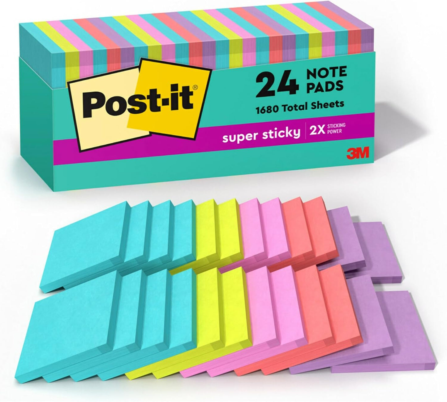 Post-it Super Sticky Notes - 24 Pads | 3 x 3 Inches | Supernova Neons Collection - 2X Sticking Power