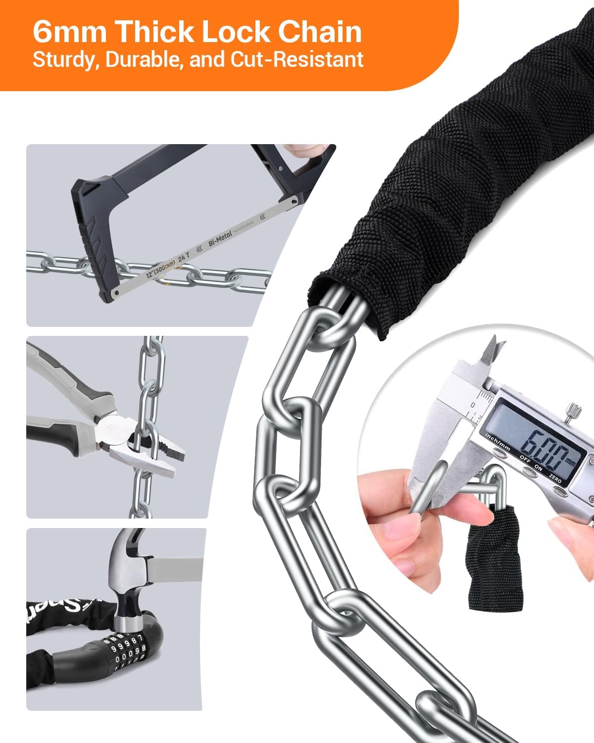 Sportneer Bike Lock - High Security 5-Digit Combination Chain Lock | 3.2/3.6/4ft Heavy Duty Keyless for Bikes, Motorcycles & More