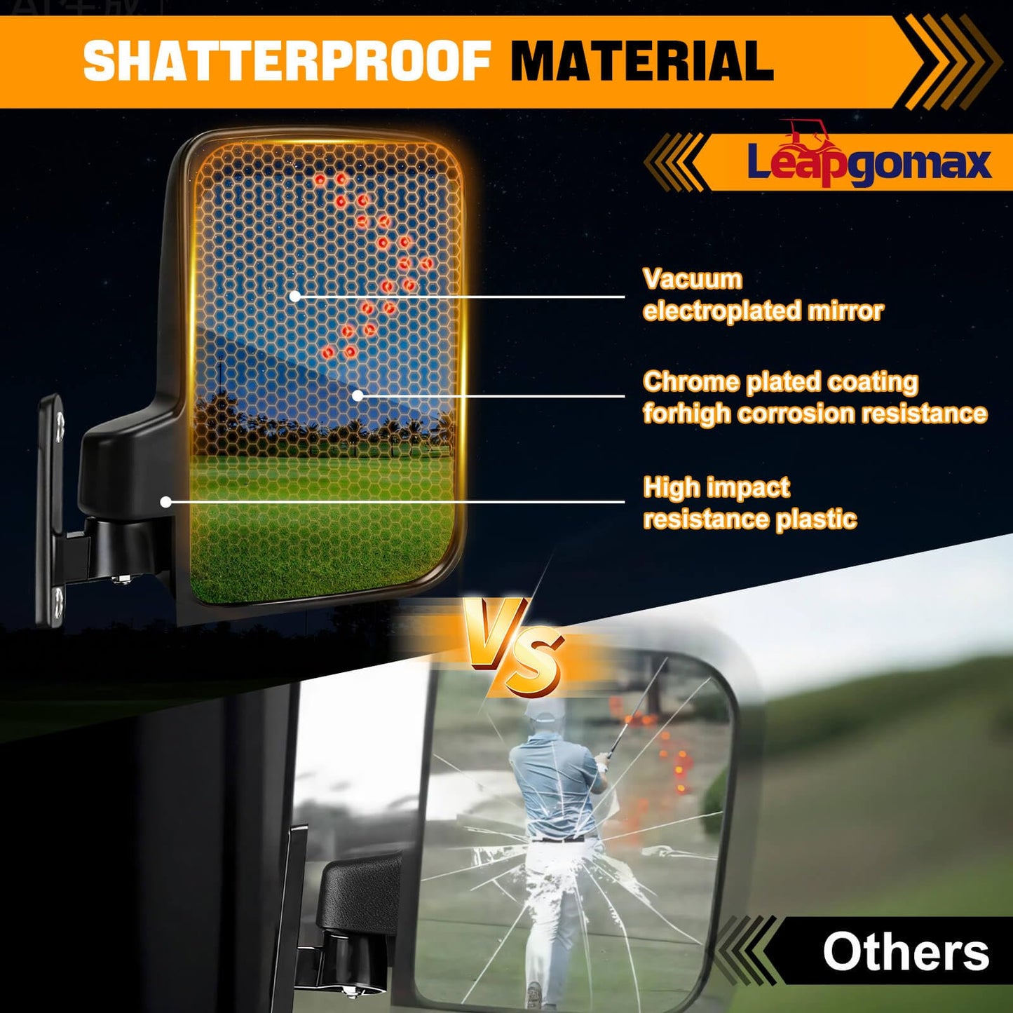 Universal Golf Cart Side Mirrors Rear View Mirror with Turn Signal Light for Club Car,EZGO and Yamaha Golf Carts