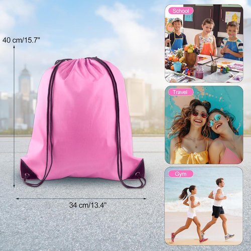 KUUQA Drawstring Backpack Bags - 25Pcs Bulk Set in Pink | Foldable Gym & Travel Sacks