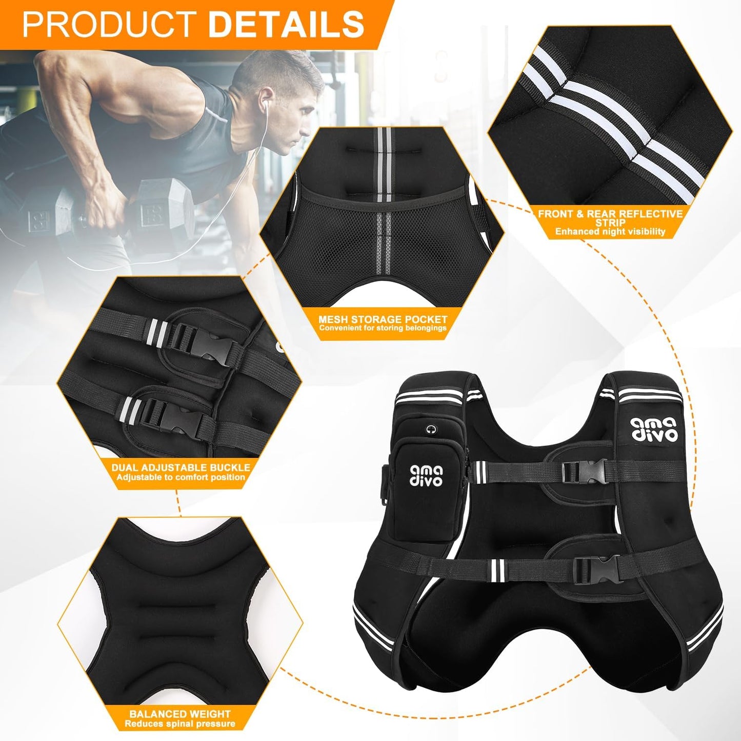 Reflective Weighted Vest by [Brand Name] - Adjustable for Walking, Running & Fitness | 20lb, 16lb, 12lb, 8lb Options