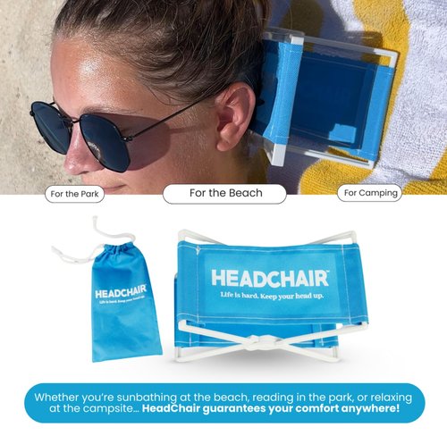 HeadChair™ – Vintage Beach Lounger Headrest | Compact Folding Beach Pillow (Ocean Pop)