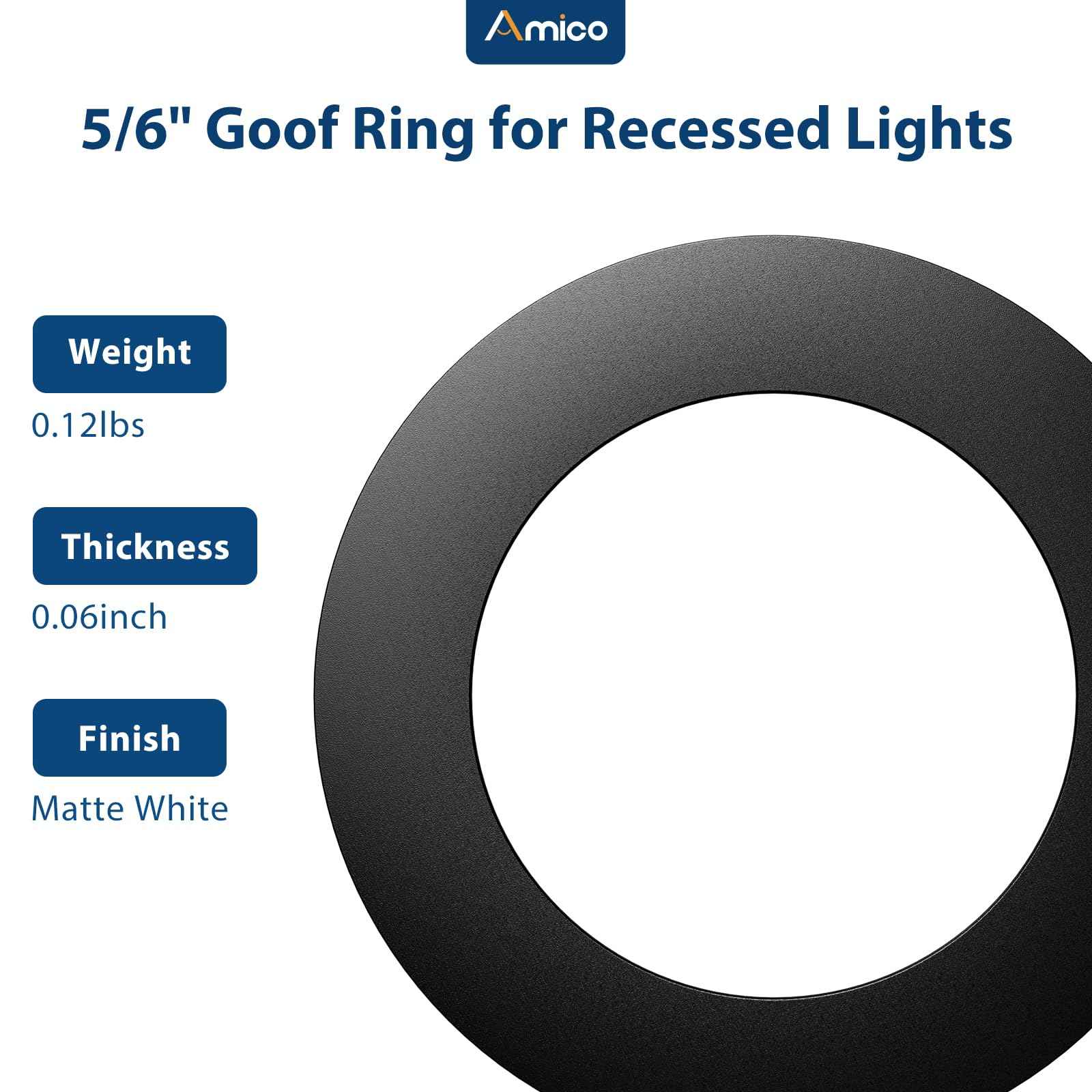 Amico 6 Pack Goof Rings for 6 Inch Recessed Lights, Can Light Trim Ring Cover, Outer Diameter 8.6-inch, Inner Diameter 6.2-inch, Durable Plastic Design, Black
