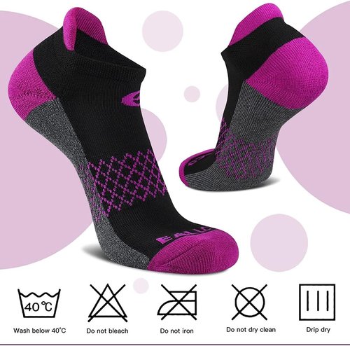 Eallco Women's Ankle Socks - 6 Pairs of Cushioned Running Socks with Tab for Comfort
