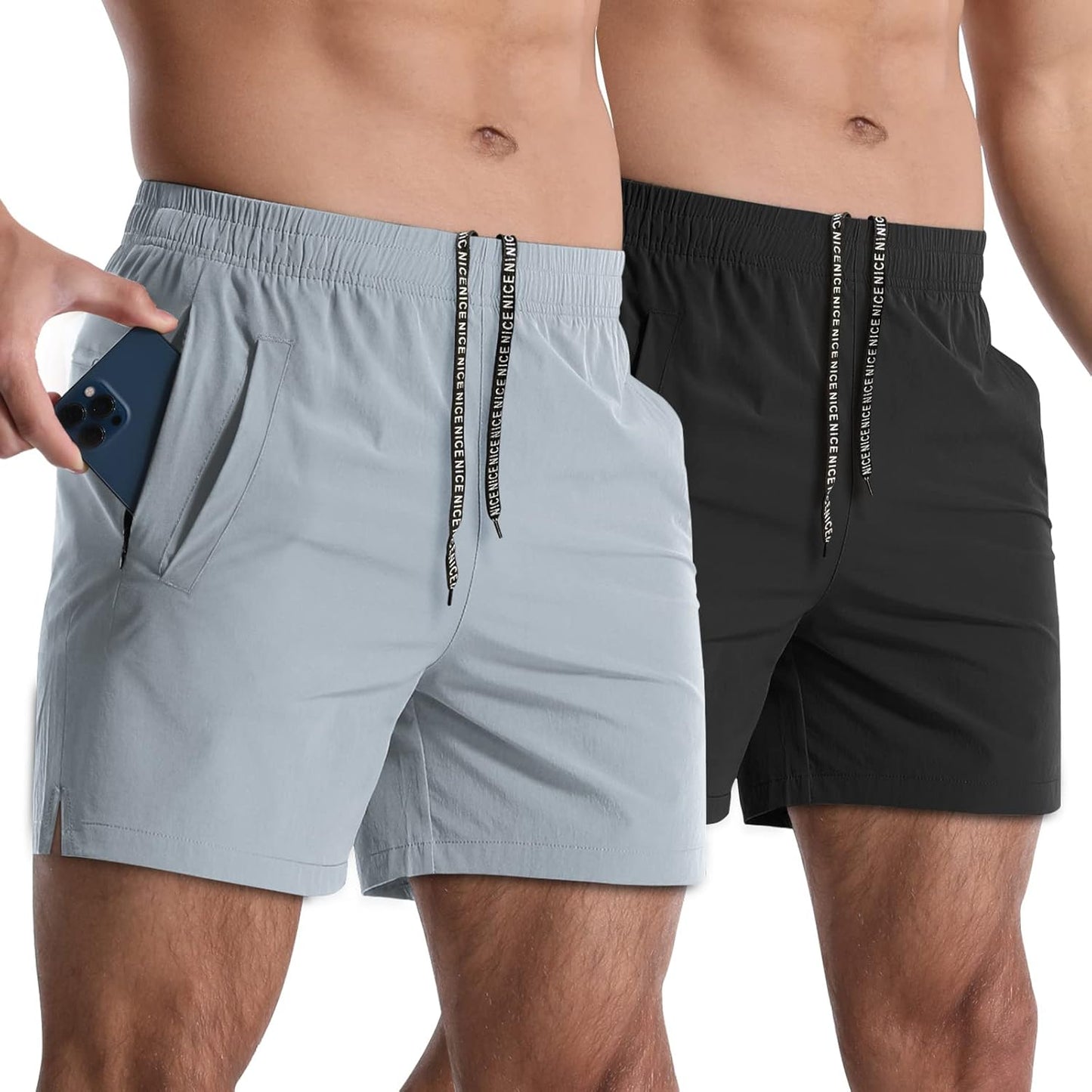Skiennix Men's Athletic Shorts - 5-Inch Quick-Dry Lightweight Gym & Running Shorts with Pockets | 2-Pack