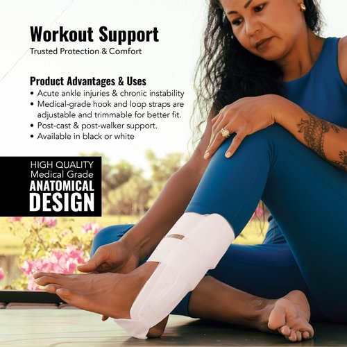 Braceapedia AnklePro Air Gel Stirrup Ankle Brace, Hard Core Side Stabilizer With Removable Cold Therapy Air Cushion & Gel Pad for Ankles, Ankle Brace for Women and Men, Ankle Support, Regular, White