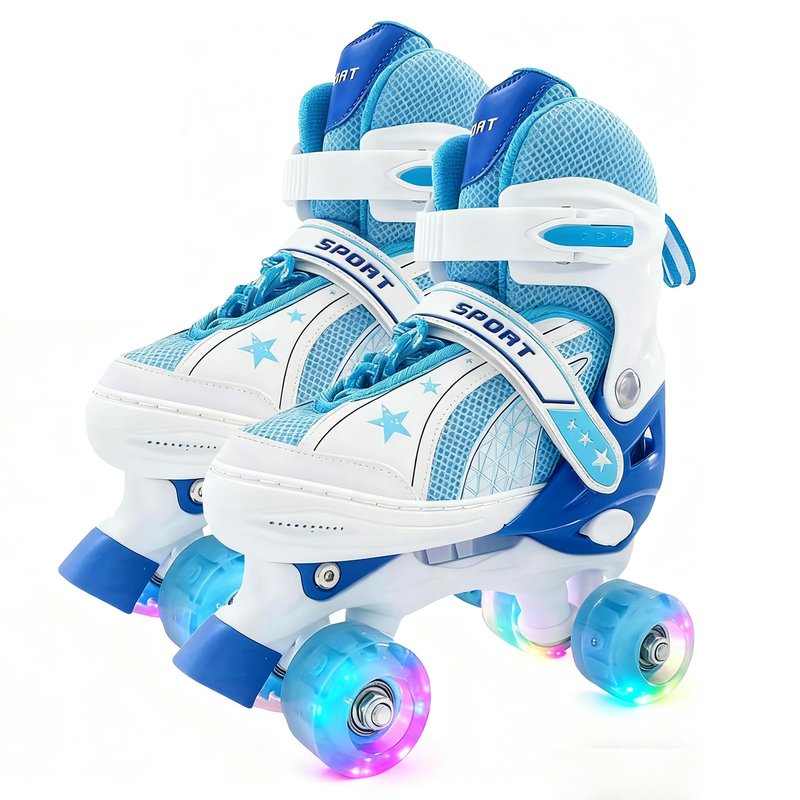 Adjustable Roller Skates for Boys Girls Ages 3-12, All 8 Wheels of Roller Skates Light Up with Protective Gear Set Gift for Youth Kids Indoor & Outdoor Beginners