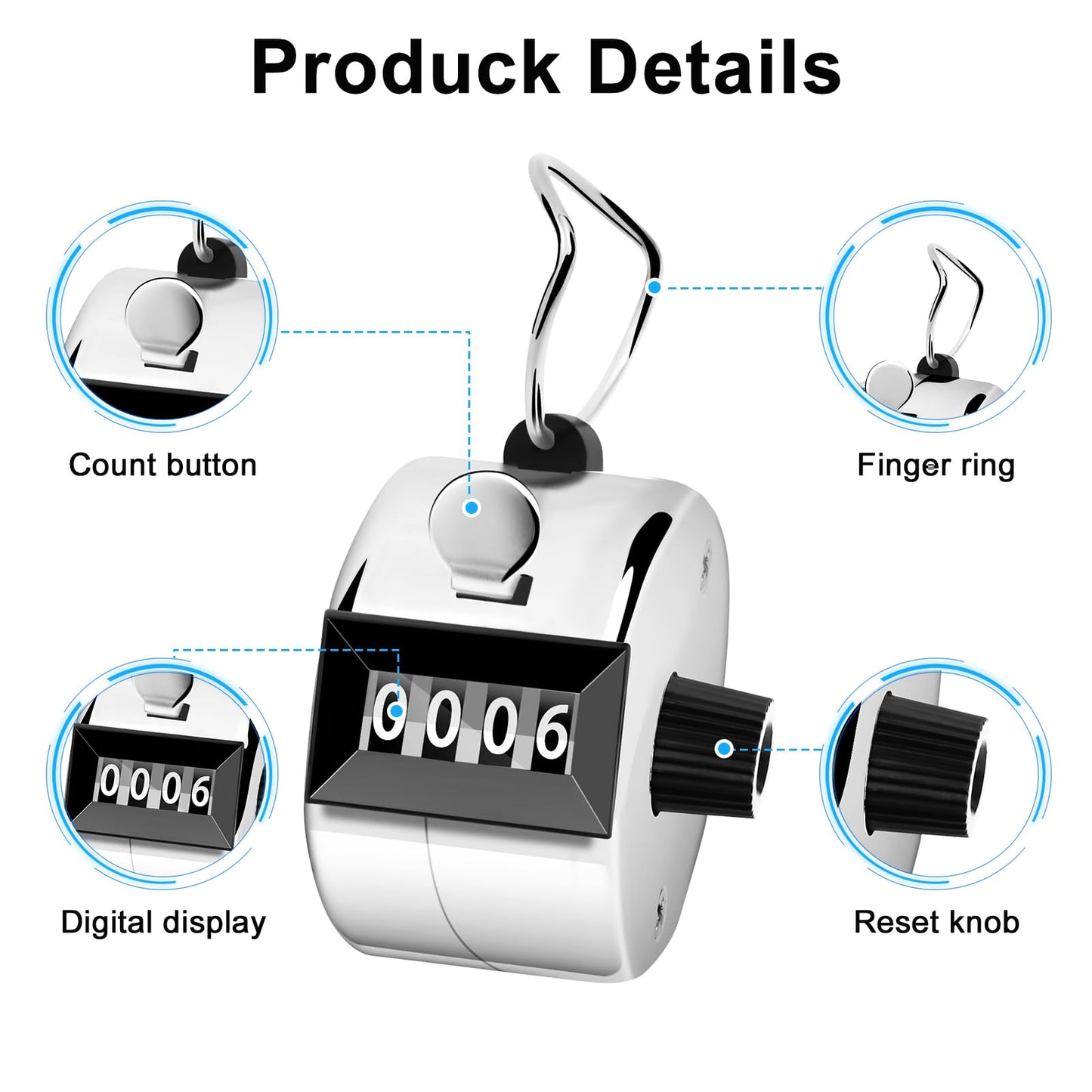 Decymis 2 Pack Clicker Counter, Metal Hand Tally Counter Clicker, Silver