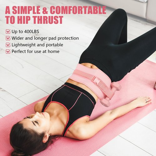 Exercise Hip Thrust Belt - Dumbbell Hip Thrust Belt, Thicken & Widen, Comfortable for Dumbbells, Kettlebells or Plates, Slip Padding, Gym or Home Workouts (Pink)