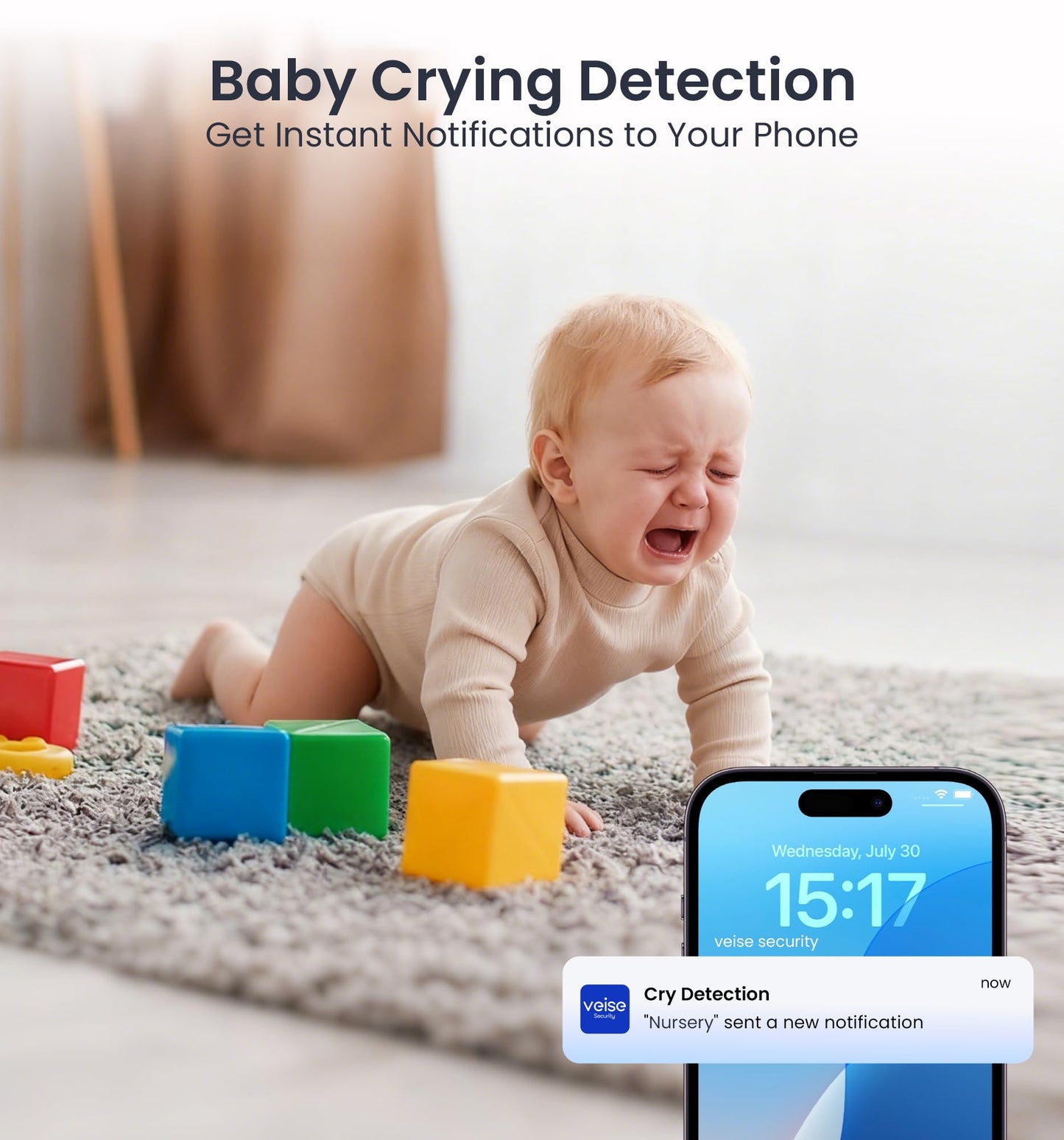 Veise 2K Security Camera Indoor 2.4GHz, 360° Pan/Tilt Cameras for Home Security, Pet & Baby Monitor, Motion Tracking, Voice Control, 2-Way Audio, IR Night Vision, Cloud &SD Card Storage, White